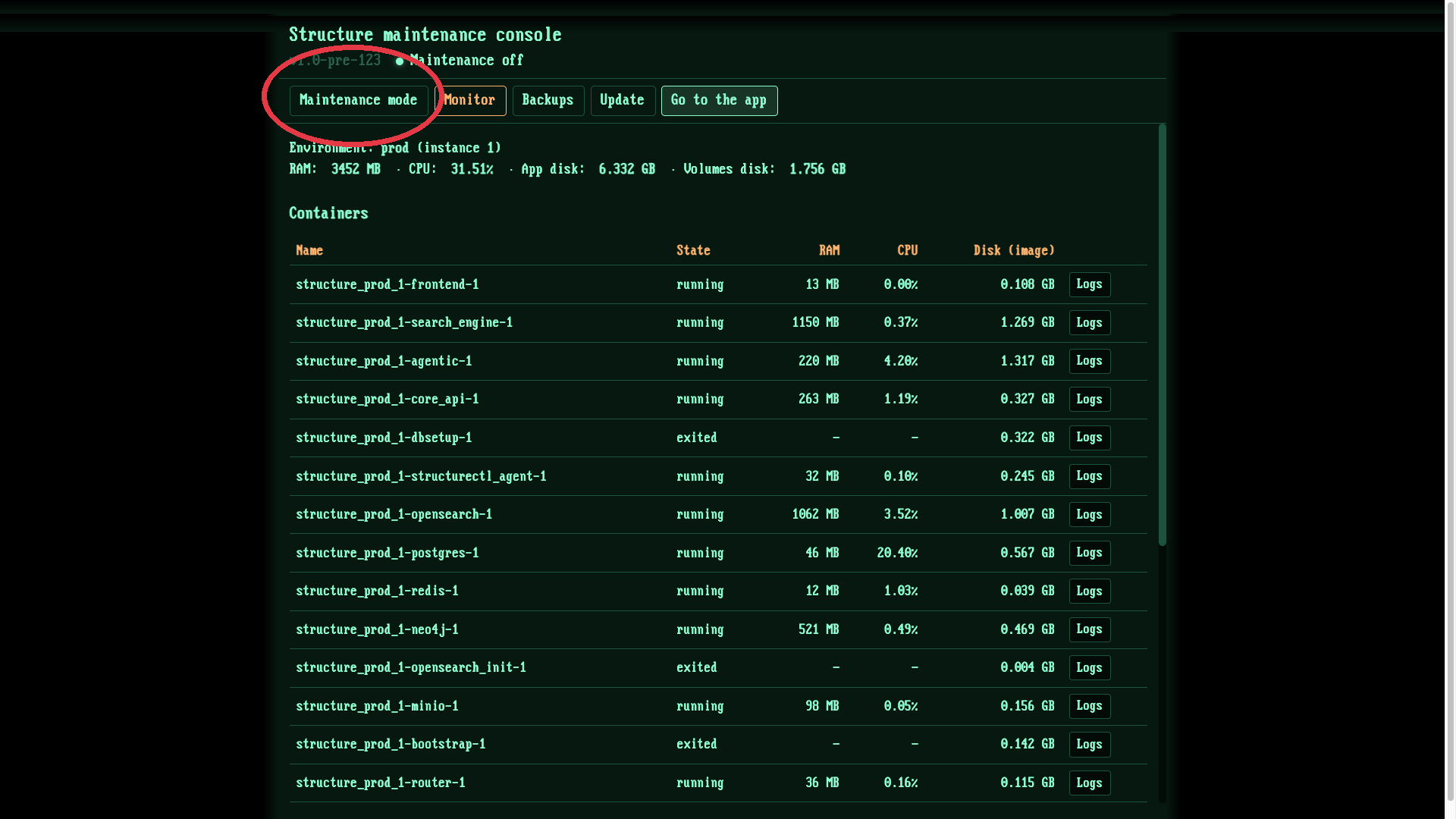 Maintenance console Maintenance console